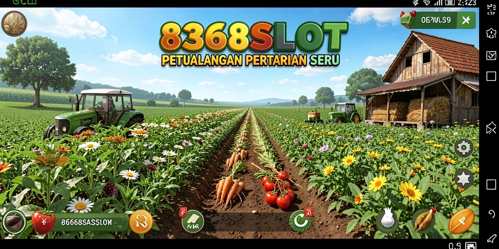 Tampilan gameplay seru di 8368SLOT dengan aktivitas bertani.