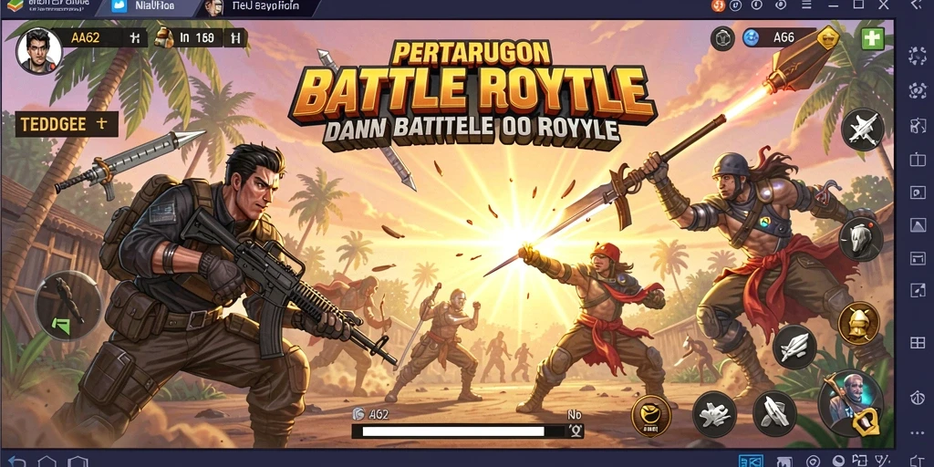 Tampilan gameplay intens di arena Battle Royale AA62.