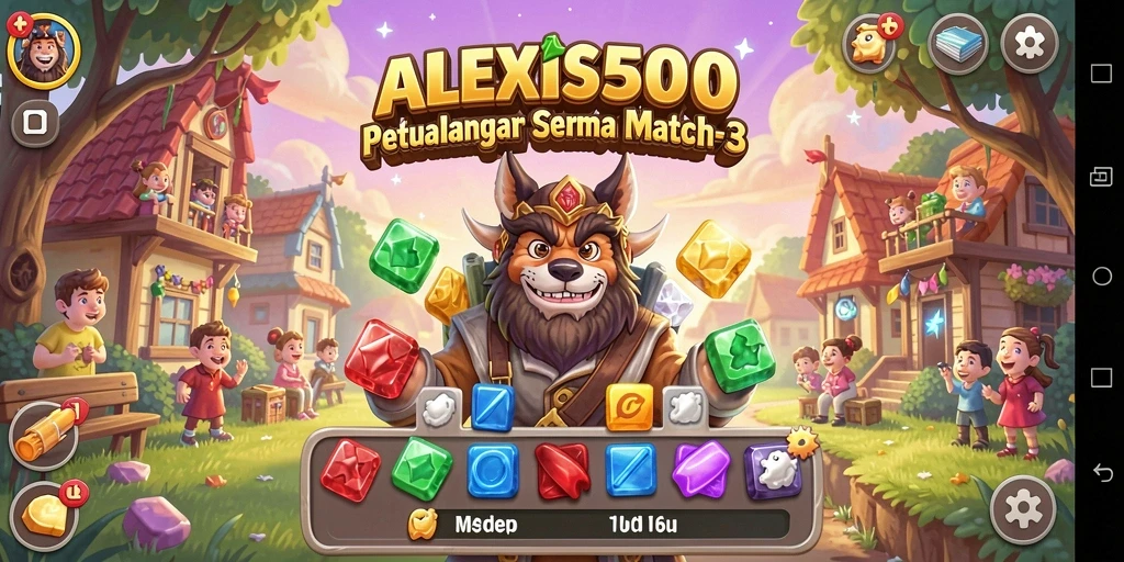 Screenshot ALEXIS500 menampilkan gameplay seru Match-3.