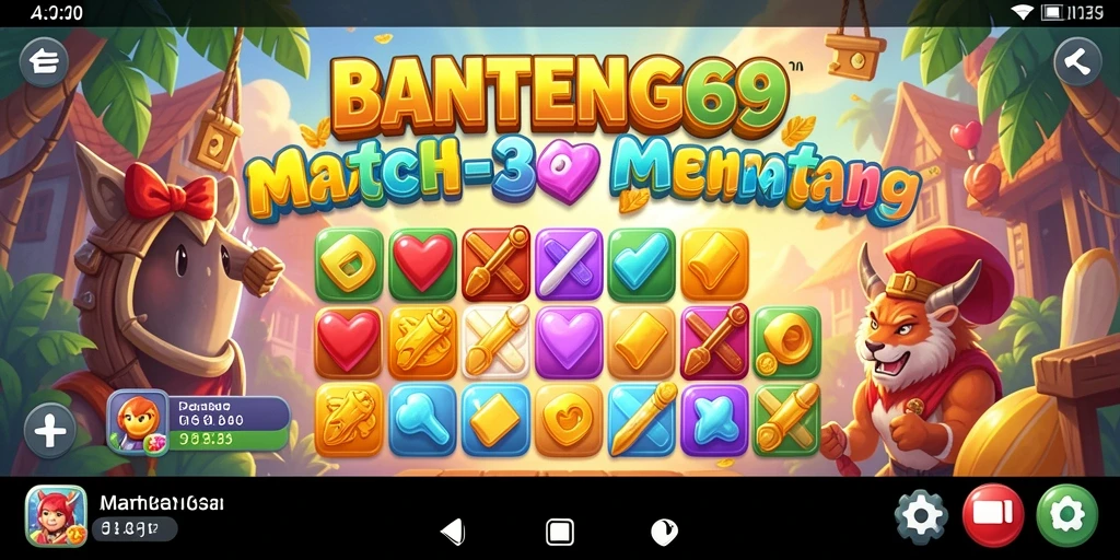 Screenshot BANTENG69 menampilkan gameplay Match-3 yang seru dan dinamis.
