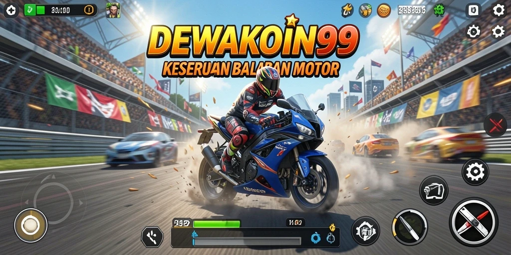 Tampilan menarik dari gameplay DEWAKOIN99 yang penuh aksi balap motor.