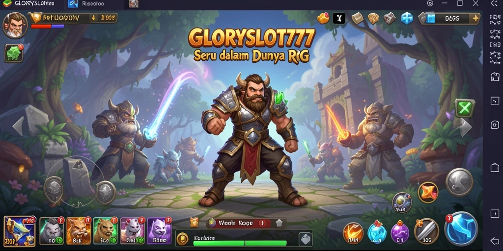 Tangkapan layar dari gameplay RPG GLORYSLOT777 yang menampilkan pertempuran seru.