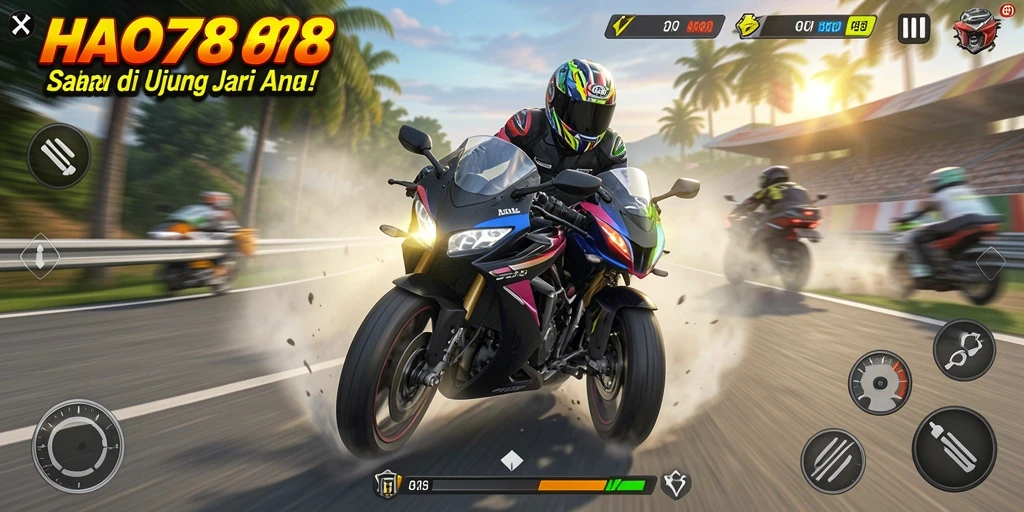 Gameplay seru dalam balapan motor dengan grafis menakjubkan.