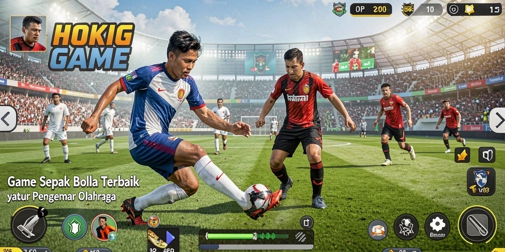 Tampilan gameplay HOKIGAME yang menakjubkan di dalam lapangan sepak bola.