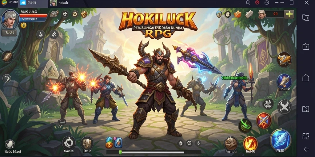 Screenshot gameplay HOKILUCK yang menunjukkan aksi pertempuran RPG yang mendebarkan.
