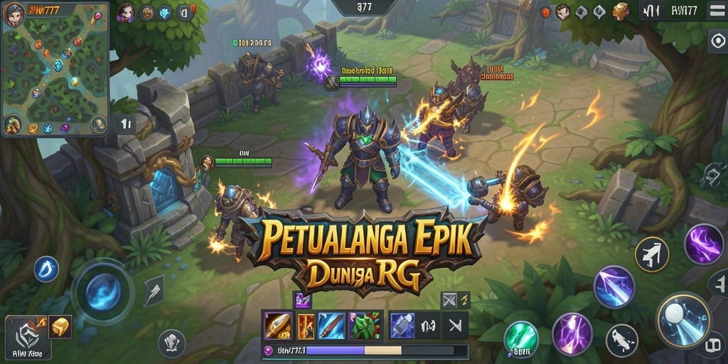 Screenshot HW777 menampilkan pertarungan epik di dunia RPG.
