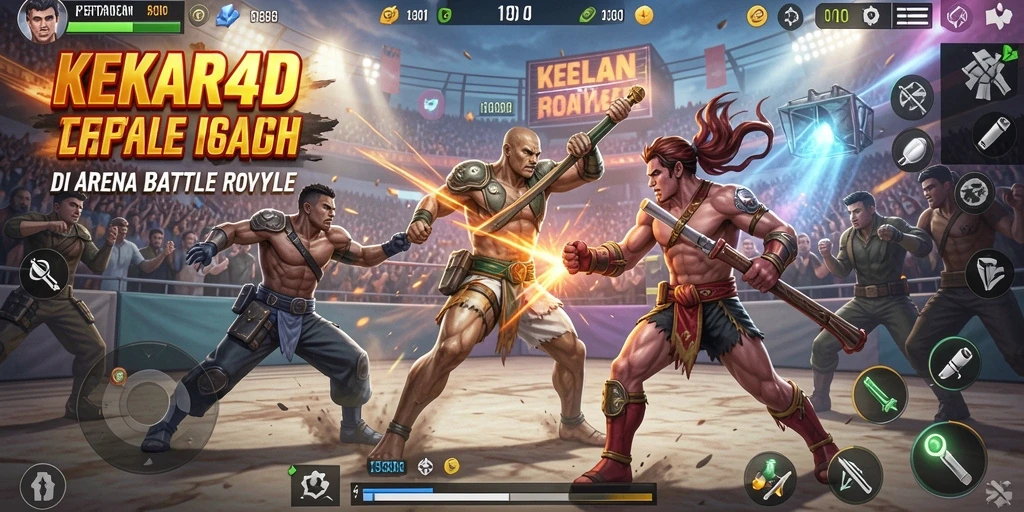 Tangkapan layar utama KEKAR4D yang menunjukkan aksi kejar-kejaran di arena Battle Royale.