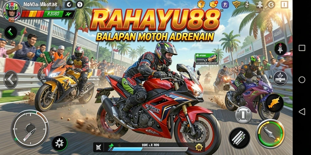 Screenshot menampilkan aksi balapan motor yang mendebarkan.