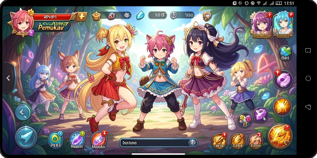 Screenshot RPVIP1 menunjukkan pertarungan seru dengan karakter anime.