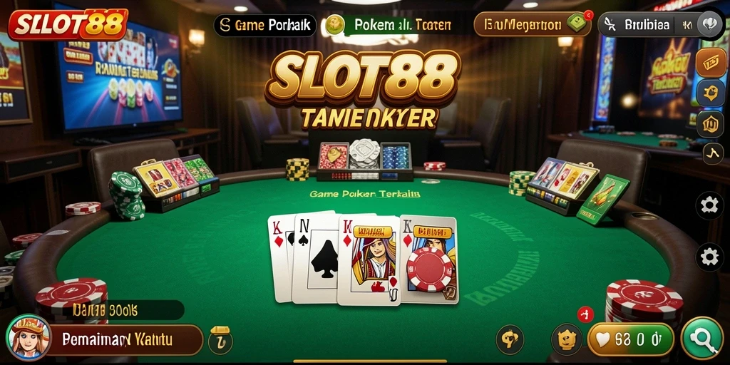 Screenshot SLOT88 menunjukkan pemain bersemangat dalam permainan Poker.